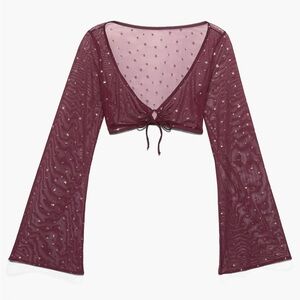 Savage X Fenty Sheer Burgundy Top with Star Details
